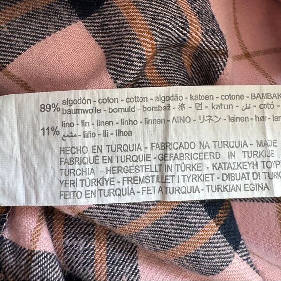 Girl's Zara Pink Linen Cotton Long Sleeve Plaid Button Up Shirt Girls 13/14 - Picture 6 of 6